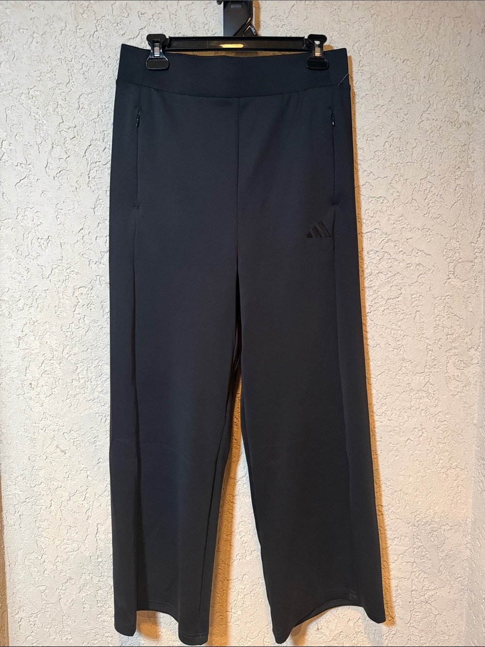 adidas Black Wide-Leg Track Pants Zip Pockets M